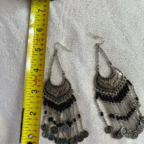 Boho fashion earrings silver and black - Picture 2 of 3